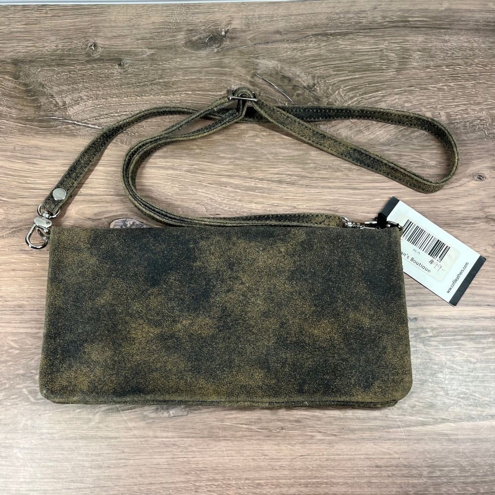 CoFi Genuine Leather Crossbody Wallet Shoulder Bag Bronze Brown Distressed